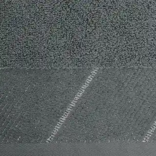 Eurofirany Ręcznik z szenilową bordiurą w błyszczące ukośne paski 50x90cm stalowy