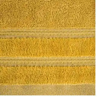 Eurofirany Ręcznik z welurową bordiurą przetykaną błyszczącą nicią 50x90cm musztardowy