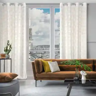 Eurofirany Zasłona MARIGOLD zaciemniająca typu blackout z nadrukiem liści lilii wodnej 140x250cm biały złoty przelotki/koła