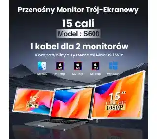Extralink Dual Screen S600 15 Full HD IPS do laptopa Monitor LED