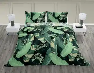 Faro Pościel bawełniana 140x200 Trendy liście zielona, jedna poszewka