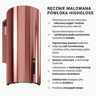 Globalo okap przyścinny Heweno 39.3 Rose, stal nierdzewna, sterowanie dotykowe, filtr węglowy, cichy, energooszczędny