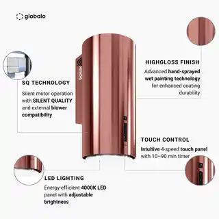 Globalo okap przyścinny Heweno 39.3 Rose, stal nierdzewna, sterowanie dotykowe, filtr węglowy, cichy, energooszczędny