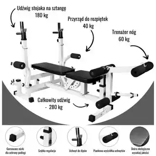 Gorilla Sports ławka treningowa 6w1 do ćwiczeń pod sztangę, obciążenia żeliwne 100 kg, dwa gryfy, model TZ 100115 Z 100 kg