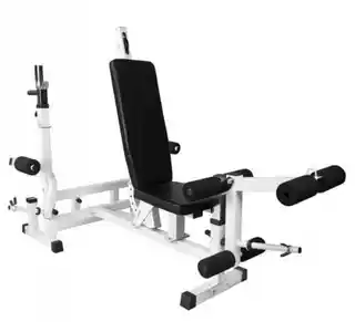 Gorilla Sports ławka treningowa 6w1 do ćwiczeń pod sztangę, obciążenia żeliwne 100 kg, dwa gryfy, model TZ 100115 Z 100 kg