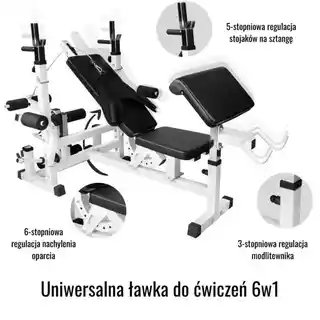 Gorilla Sports ławka treningowa 6w1 do ćwiczeń pod sztangę, obciążenia żeliwne 100 kg, dwa gryfy, model TZ 100115 Z 100 kg