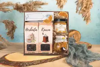 Green Touch Kosz prezentowy zestaw herbata, kawa, przetwory, zaparzacz 1608