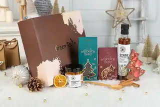 Green Touch Zestaw prezentowy świąteczny kosz paczka herbata słodycze syrop w pudełku