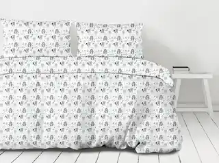 Greno Pościel bawełniana 140x200 Animals zwierzęta biała szara miętowa dziecięca Premium