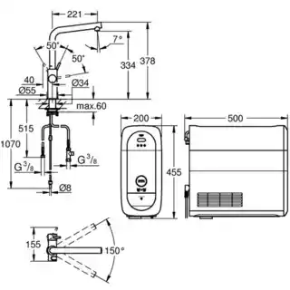 Grohe Blue Home bateria kuchenna, stal nierdzewna, model 31454DC1, z filtrem wody, kształt L