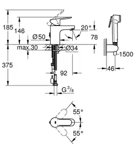 Grohe BauEdge Bateria umywalkowa z rączką Bidetta chrom 23757000