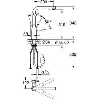 Grohe Essence Bateria kuchenna wysoka z wyciąganą wylewką stal nierdzewna 30270DC0