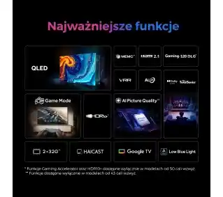 Haier H43S80GUX 43 QLED 4K 60Hz Google TV Dolby Audio HDMI 2.1 DVB-T2 Telewizor QLED