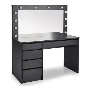 Halmar toaletka Hollywood XL czarna lustro kontenerek, elegancki design, wysokiej jakości, nowoczesny styl