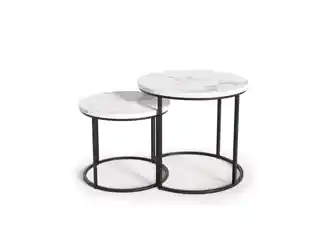 Halmar Zestaw 2 stolików kawowych okrągłych biały marmur czarny mat 53 cm, 43 cm Oreo