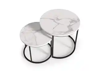 Halmar Zestaw 2 stolików kawowych okrągłych biały marmur czarny mat 53 cm, 43 cm Oreo