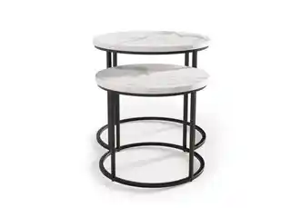 Halmar Zestaw 2 stolików kawowych okrągłych biały marmur czarny mat 53 cm, 43 cm Oreo