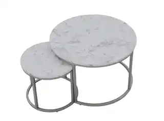 Halmar Zestaw 2 stolików kawowych okrągłych biały marmur srebrny mat 60 cm, 38 cm Paola