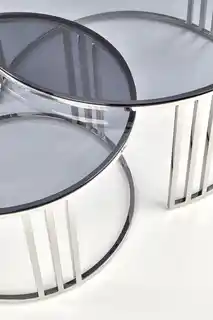 Halmar Zestaw 2 stolików kawowych okrągłych dymiony srebrny mat połysk 80 cm, 60 cm Mercury