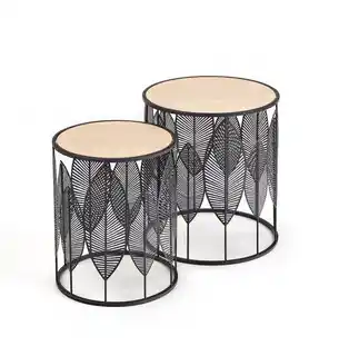 Halmar Zestaw 2 stolików kawowych okrągłych naturalny czarny mat 40 cm, 33 cm Folla