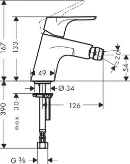 Hansgrohe 31922000 Jednouchwytowa bateria bidetowa DN15, z zaworem odpływowym Push-Open