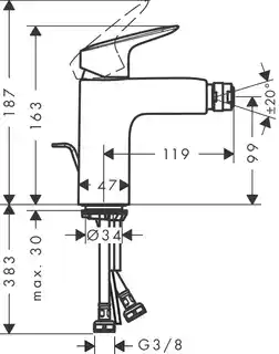 Hansgrohe 71200000 LOGIS Jednouchwytowa bateria bidetowa, DN15 CHROM