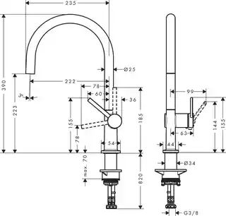 Hansgrohe 72804800 Talis M54 Jednouchwytowa bateria kuchenna 220 1jet stal szlachetna