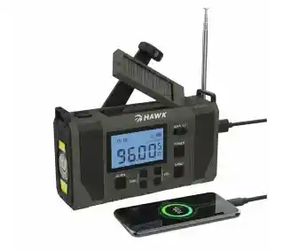 Hawk Expedition R20 Na korbkę, Solarne, Latarka, Radio FM Czarny Radioodbiornik