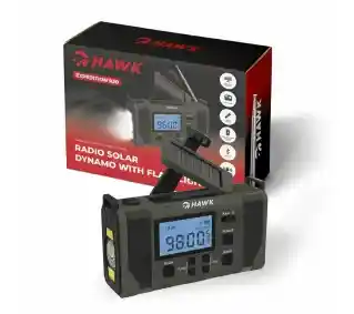 Hawk Expedition R20 Na korbkę, Solarne, Latarka, Radio FM Czarny Radioodbiornik