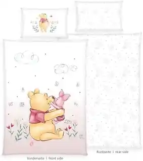 Herding Pościel bawełniana 100x135 Kubuś Puchatek Prosiaczek biała różowa