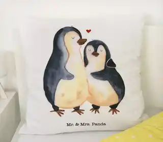 Herding Pościel bawełniana 140x200 Pingwin Mr Mrs Panda biała żółta poszewka 70x90 H23
