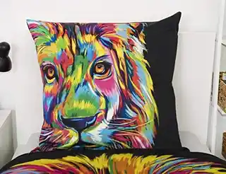 Herding Pościel satynowa 135x200 Król lew czarna kolorowa poszewka 80x80