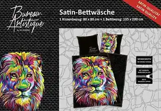 Herding Pościel satynowa 135x200 Król lew czarna kolorowa poszewka 80x80