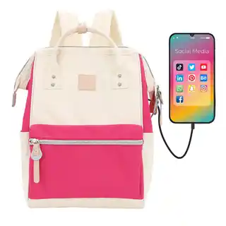 Himawari Różowo-ecru plecak miejski z miejscem na laptopa i portem USB 1881-40