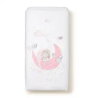 Interbaby Kołdra 100x135 poszwa i ochraniacz do łóżeczka 60x180 Śpiący Miś biała różowa