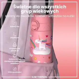 Ion8 Butelka bidon termiczny termos 500 ml Jednorożce I8TS500PPUNIRAIN