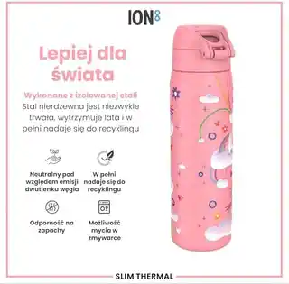 Ion8 Butelka bidon termiczny termos 500 ml Jednorożce I8TS500PPUNIRAIN
