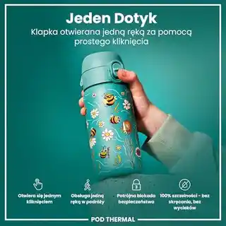 Ion8 Butelka termiczna 320 ml Pszczoły, stal nierdzewna, izolacja próżniowa, bez BPA, kolor beżowy