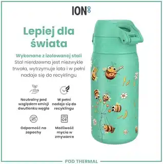 Ion8 Butelka termiczna 320 ml Pszczoły, stal nierdzewna, izolacja próżniowa, bez BPA, kolor beżowy