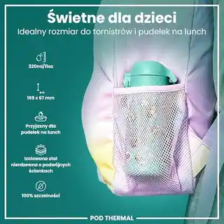 Ion8 Butelka termiczna 320 ml Pszczoły, stal nierdzewna, izolacja próżniowa, bez BPA, kolor beżowy