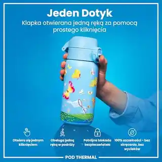 Ion8 butelka termiczna Butterfly Catcher, 320ml, stal nierdzewna, podwójne ścianki, kolor niebieski, izolacja do 12 godzin