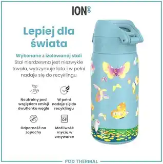 Ion8 butelka termiczna Butterfly Catcher, 320ml, stal nierdzewna, podwójne ścianki, kolor niebieski, izolacja do 12 godzin