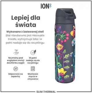 Ion8 butelka termiczna Bright Floral, 500ml, stal nierdzewna, podwójne ścianki, izolacja próżniowa