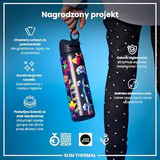 Ion8 butelka termiczna Bright Floral, 500ml, stal nierdzewna, podwójne ścianki, izolacja próżniowa