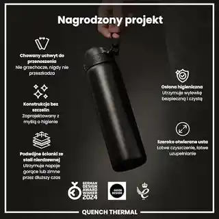Ion8 Czarna butelka termiczna na wodę 920 ml, podwójne ścianki, stal nierdzewna, szczelny korek, kolekcja I8, model TS1000BLK