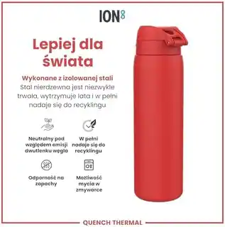 Ion8 czerwona butelka termiczna na wodę 920 ml, izolacja próżniowa, stal nierdzewna, szczelny korek, lekka, bez BPA