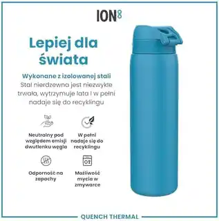 Ion8 niebieska butelka termiczna na wodę 920 ml, izolacja próżniowa, stal nierdzewna, szczelny korek, lekka, wielokrotnego użytku