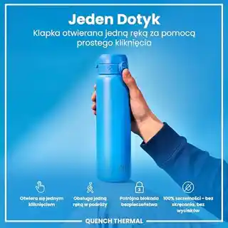 Ion8 niebieska butelka termiczna na wodę 920 ml, izolacja próżniowa, stal nierdzewna, szczelny korek, lekka, wielokrotnego użytku