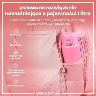 ION8 Różowa butelka termiczna na wodę 920 ml, stal nierdzewna, izolacja próżniowa, antypoślizgowa, bez BPA