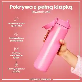 ION8 Różowa butelka termiczna na wodę 920 ml, stal nierdzewna, izolacja próżniowa, antypoślizgowa, bez BPA